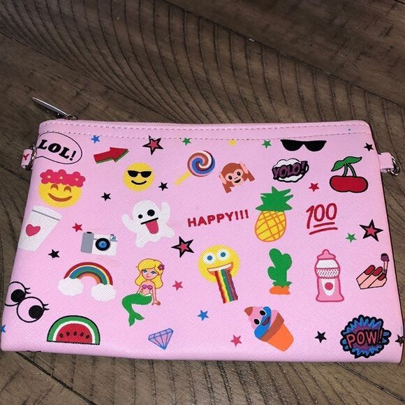 Emoji Clutch 🌈 👻 😎 🌵 🍒 💯 💅 Vegan 🌱 secure Zip closure. - Picture 2 of 16